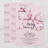 Waterverf Roze Bow Baby shower Uitnodiging (Voorkant / Achterkant)