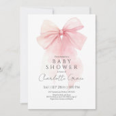 Waterverf Roze Bow Baby shower Uitnodiging (Voorkant)