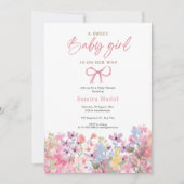 Waterverf Roze Bow Bloemen Meisje Baby shower Kaart (Voorkant)