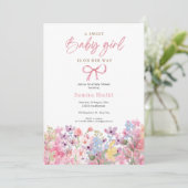 Waterverf Roze Bow Bloemen Meisje Baby shower Kaart (Staand voorkant)