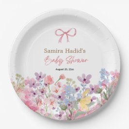 Waterverf Roze Bow Bloemen Meisje baby shower Papieren Bordje