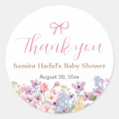 Waterverf Roze Bow Bloemen Meisje baby shower Ronde Sticker (Voorkant)