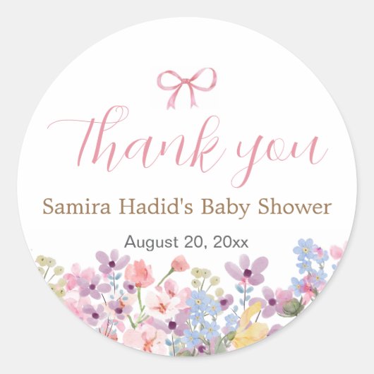 Waterverf Roze Bow Bloemen Meisje baby shower Ronde Sticker (Voorkant)
