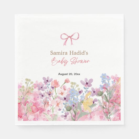 Waterverf Roze Bow Bloemen Meisje baby shower Servet (Voorkant)