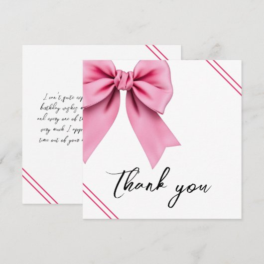 Waterverf Roze Bow Chic Sweet 16 Verjaardag Bedankkaart (Voorkant / Achterkant)