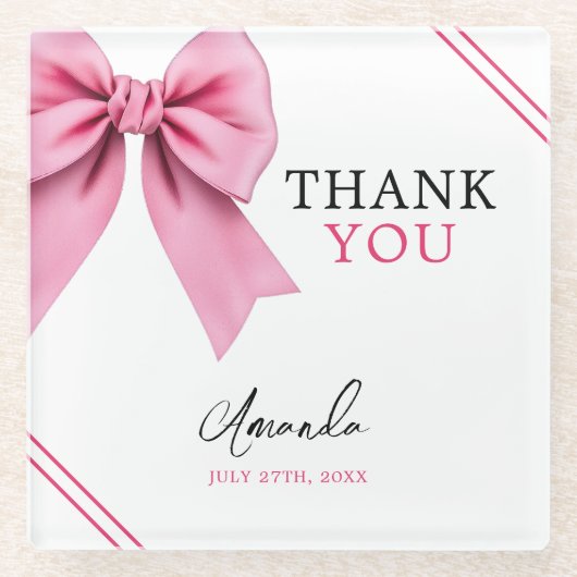 Waterverf Roze Bow Chic Sweet 16 Verjaardag Glazen Onderzetter (Voorkant)