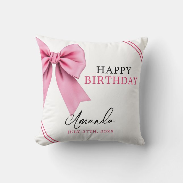 Waterverf Roze Bow Chic Sweet 16 Verjaardag Kussen (Voorkant)