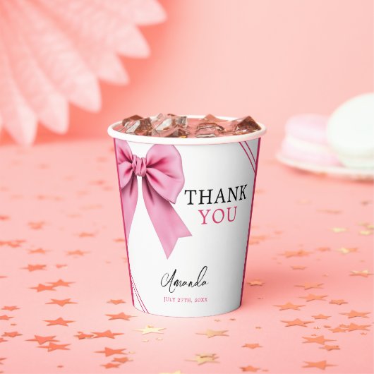 Waterverf Roze Bow Chic Sweet 16 Verjaardag Papieren Bekers (Insitu)