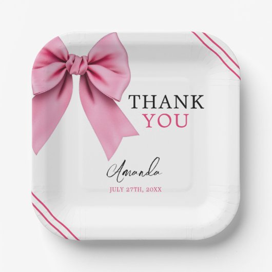 Waterverf Roze Bow Chic Sweet 16 Verjaardag Papieren Bordje (Voorkant)