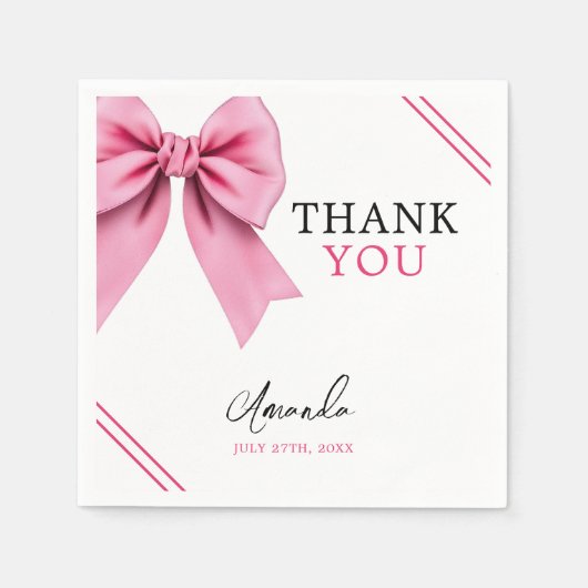 Waterverf Roze Bow Chic Sweet 16 Verjaardag Servet (Voorkant)