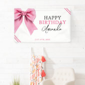 Waterverf Roze Bow Chic Sweet 16 Verjaardag Spandoek (Insitu)