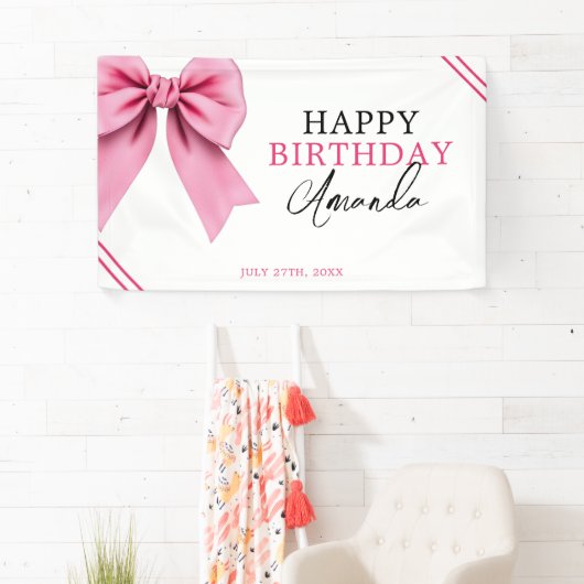 Waterverf Roze Bow Chic Sweet 16 Verjaardag Spandoek (Insitu)