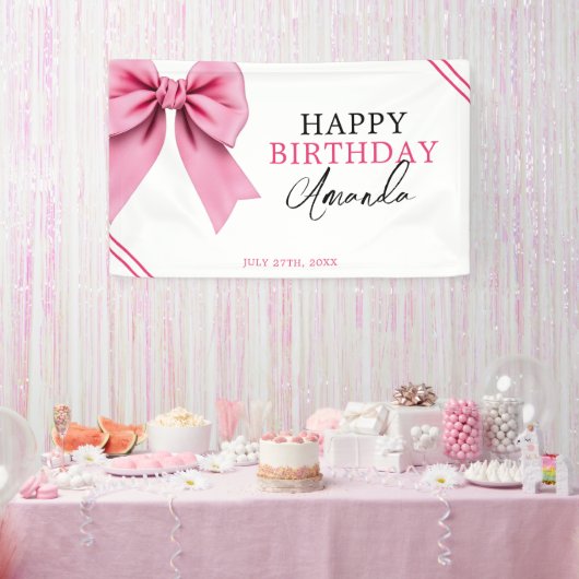 Waterverf Roze Bow Chic Sweet 16 Verjaardag Spandoek (Feest)