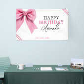 Waterverf Roze Bow Chic Sweet 16 Verjaardag Spandoek (Beurs)