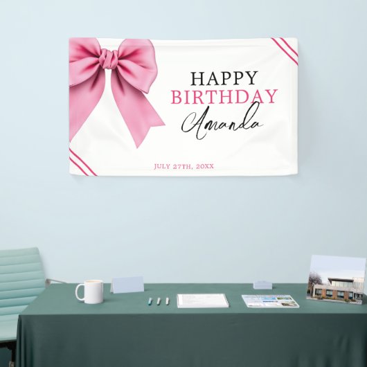 Waterverf Roze Bow Chic Sweet 16 Verjaardag Spandoek (Beurs)