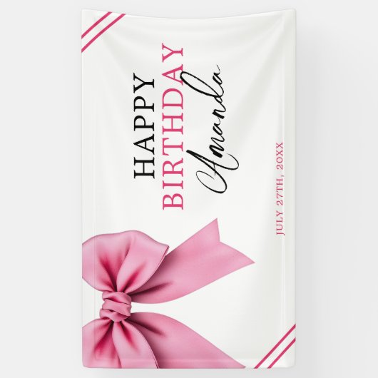 Waterverf Roze Bow Chic Sweet 16 Verjaardag Spandoek (Verticaal)