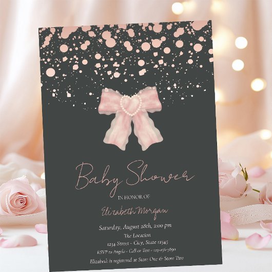Waterverf Roze Bow Confetti Roos Goud Baby shower Kaart
