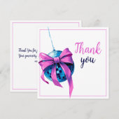 Waterverf Roze Bow Disco Ball Sweet 16 Verjaardag Bedankkaart (Voorkant / Achterkant)