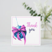 Waterverf Roze Bow Disco Ball Sweet 16 Verjaardag Bedankkaart (Staand voorkant)