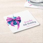 Waterverf Roze Bow Disco Ball Sweet 16 Verjaardag Kartonnen Onderzetters (Schuin)