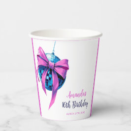 Waterverf Roze Bow Disco Ball Sweet 16 Verjaardag Papieren Bekers