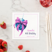 Waterverf Roze Bow Disco Ball Sweet 16 Verjaardag Servet (Insitu)