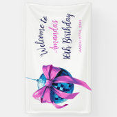 Waterverf Roze Bow Disco Ball Sweet 16 Verjaardag Spandoek (Verticaal)