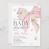Waterverf Roze Bow en Bloemen Baby shower Kaart (Voorkant)