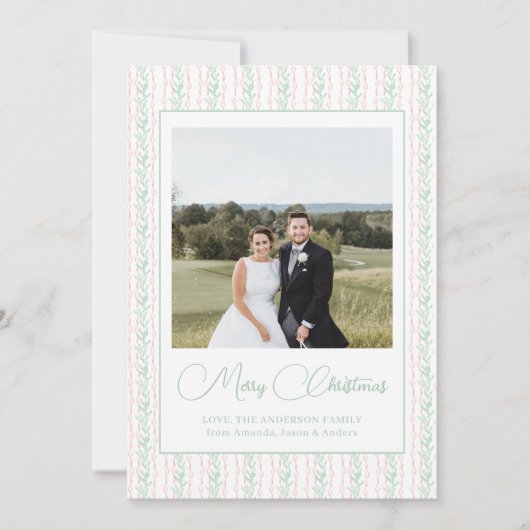 Waterverf Roze Bow Garland kerstfoto Feestdagenkaart (Voorkant)