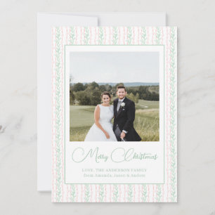 Waterverf Roze Bow Garland kerstfoto Feestdagenkaart