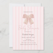 Waterverf Roze Bow Gestreept Baby shower Kaart (Voorkant)