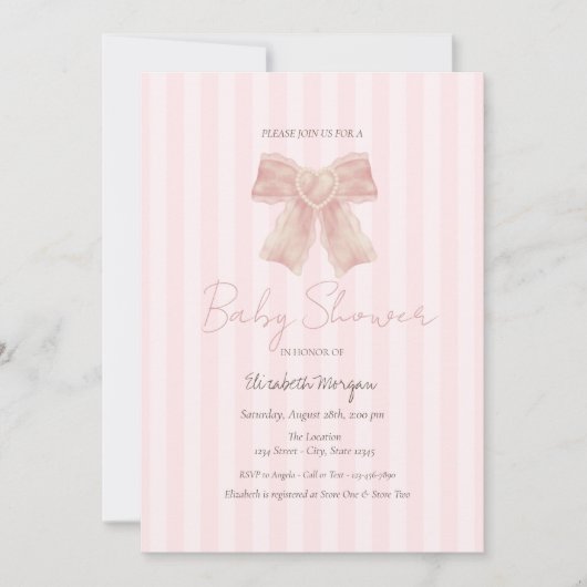 Waterverf Roze Bow Gestreept Baby shower Kaart