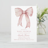 Waterverf Roze Bow Girl Baby shower Kaart (Staand voorkant)