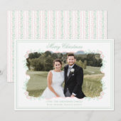 Waterverf Roze Bow Greenery kerstfoto Feestdagenkaart (Voorkant / Achterkant)