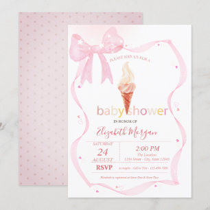 Waterverf Roze Bow Ice Cream Stippen Baby shower Kaart