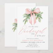 Waterverf Roze Bow Kerstverjaardag Kaart (Voorkant / Achterkant)