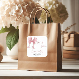 Waterverf Roze Bow Meisje Baby shower Dank u Vierkante Sticker