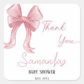Waterverf Roze Bow Meisje Baby shower Dank u Vierkante Sticker (Voorkant)