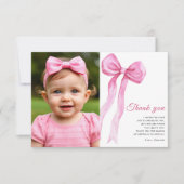 Waterverf Roze Bow Meisje verjaardagsfeestje Dank  Bedankkaart (Voorkant)