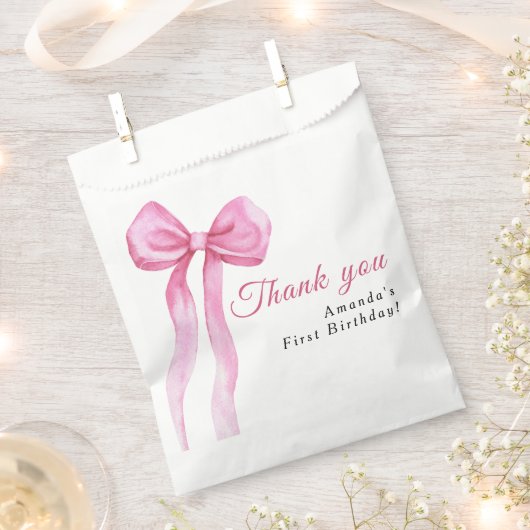 Waterverf Roze Bow Meisje verjaardagsfeestje Dank  Bedankzakje (Geknipt)