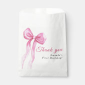 Waterverf Roze Bow Meisje verjaardagsfeestje Dank  Bedankzakje (Voorkant)