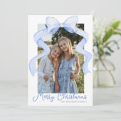 Waterverf Roze Bow Ribbon Sash Kerstfoto Feestdagenkaart (Staand voorkant)