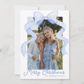 Waterverf Roze Bow Ribbon Sash Kerstfoto Feestdagenkaart (Voorkant)