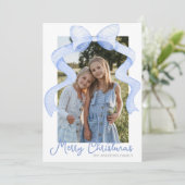 Waterverf Roze Bow Ribbon Sash Kerstfoto Feestdagenkaart (Staand voorkant)