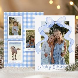 Waterverf Roze Bow Ribbon Sash Kerstfoto Feestdagenkaart