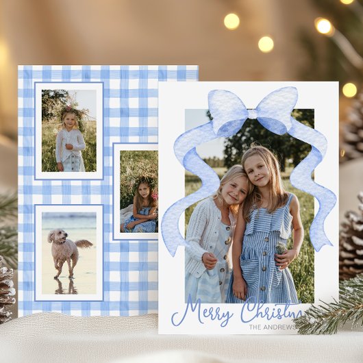 Waterverf Roze Bow Ribbon Sash Kerstfoto Feestdagenkaart