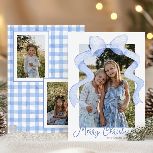 Waterverf Roze Bow Ribbon Sash Kerstfoto Feestdagenkaart