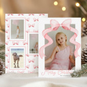 Waterverf Roze Bow Ribbon Sash Kerstfoto Feestdagenkaart