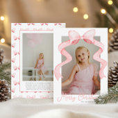 Waterverf Roze Bow Ribbon Sash Kerstfoto Feestdagenkaart