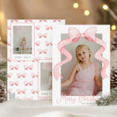 Waterverf Roze Bow Ribbon Sash Kerstfoto Feestdagenkaart